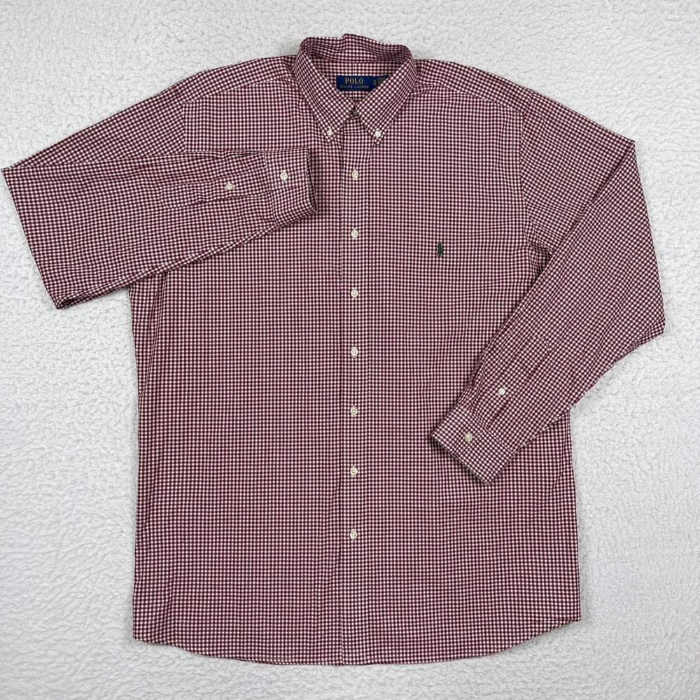 Polo Ralph Lauren Button Down Mens LT Burgundy Gingham Stretch Preppy Classic